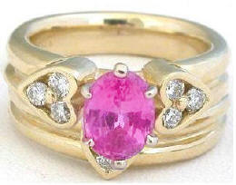 2.34 ctw Pink Sapphire and Diamond Engagement Set in 14k yellow gold
