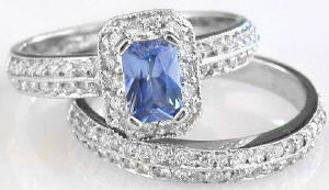Blue Sapphire and Diamond Engagement Ring in 14k