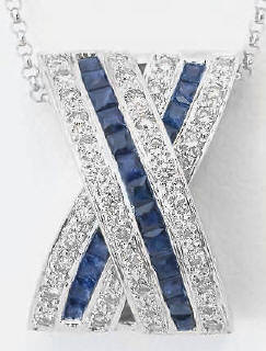 Sapphire and Diamond "X"  Pendant in 14k white gold