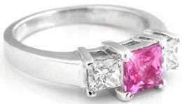Platinum Princess Cut Pink Sapphire and Diamond Ring