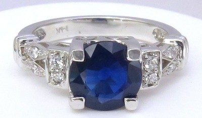 2.09 carat natural Sapphire and Diamond Ring in 14k white gold(Optional Matching Bands)