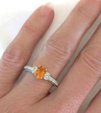 Real Orange Sapphire Ring with Diamonds in 14k white gold