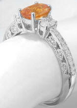 Ornate Genuine Orange Sapphire and Diamond Encrusted Ring in 14kk white gold