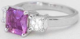 Natural Magenta Sapphire and Princess Cut White Sapphire Ring in Platinum