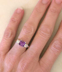Square Cut Magenta Purple Sapphire Ring in Platinum