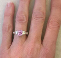 Natural Light Pink Sapphire Rings in Platinum with Baguettes