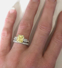 Yellow Sapphire Vintage Style Wedding Ring Set in 14k white gold