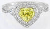 Heart Shape Yellow natural Sapphire and Diamond Ring in 14k white gold