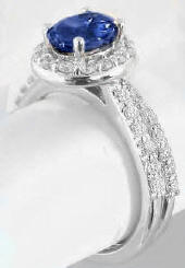Sapphire Diamond Halo Wedding Rings in White Gold