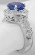 Ceylon Blue Sapphire and Pave Diamond Rings in 18k white gold
