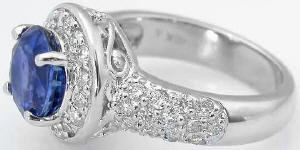 Ceylon Blue Sapphire and Diamond Halo Rings in 18k white gold