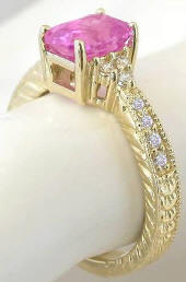 Pink Sapphire and Diamond Ring in 14k yellow gold