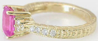 2.15 ctw Radiant Cut Pink Sapphire and Diamond Ring in 14k yellow gold