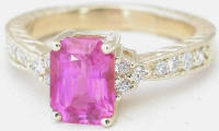 Radiant Cut Pink Sapphire and Diamond Ring in 14k yellow gold