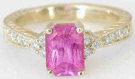 2.15 ctw Radiant Cut Pink Sapphire and Diamond Ring in 14k yellow gold