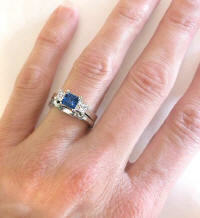 Past Present Future Princess Cut Sapphire Engagement Ring and Wedding Band