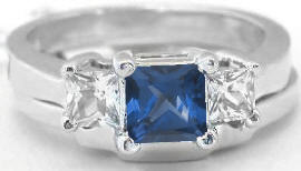Princess Cut Sapphire Engagement Rings with Wedding Band