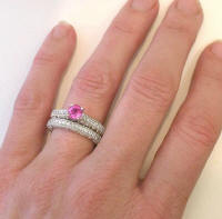 Vintage Round Pink Sapphire and Diamond Ring in 14k white gold