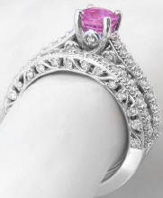 Round Pink Sapphire and Diamond Engagement Ring in 14k gold