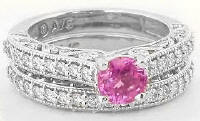 Round Pink natural Sapphire and Diamond Promise Ring in 14k white gold