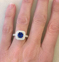 Ceylon Cushion Blue Sapphire Diamond Rings in 14k gold