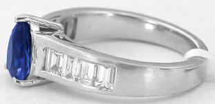 Pear Shape Ceylon Blue Sapphire Baguette Diamond Rings in 14k white gold