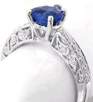 Heart Shape Ceylon Sapphire Diamond Ring in 14k white gold