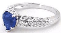 Paisley Design Heart Shape Ceylon Sapphire and Diamond Ring in 14k