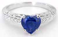 Heart Shape Ceylon Sapphire Diamond Rings in 14k