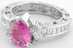 Pink Sapphire Baguette Diamond Eternity Bands in 14k white gold