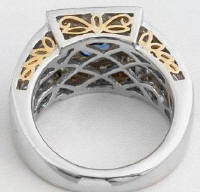 Bold Filigree Design Sapphire and Diamond Ring in 14k white and yellow gold