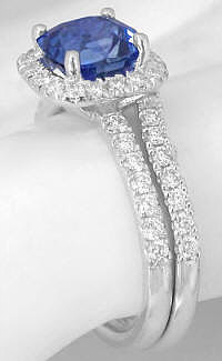 Cushion Cut Ceylon Sapphire Wedding Ring in 14k white gold