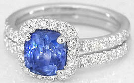 Cushion Ceylon Sapphire Engagement Ring in 14k white gold