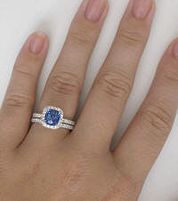 Cushion Cut Blue Sapphire Engagement Ring in 14k white gold