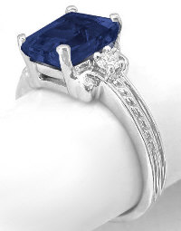 Round natural sapphire band ring in 14k white gold