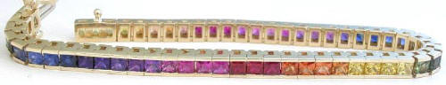 3mm Princess Cut Rainbow Sapphire Bracelet in 14k yellow gold