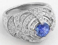 Dramatic Ceylon Blue Sapphire Diamond Rings in 14k gold