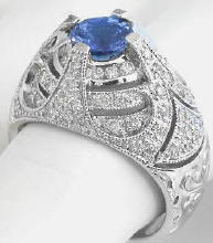 Estate Ceylon Blue Sapphire Diamond Rings in white gold