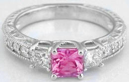 Princess Cut Pink Sapphire and Diamond Ring in 14k white gold