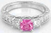 Princess Cut Pink Sapphire and Diamond Ring in 14k
white gold