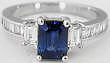 Natural Emerald Cut Blue Sapphire and Diamond Ring in 14k white gold