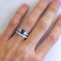 Emerald Cut Sapphire Diamond Engagement Ring and Baguette Diamond Wedding Band