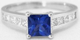 Princess Cut Blue Sapphire and Diamond Ring in 14k white gold