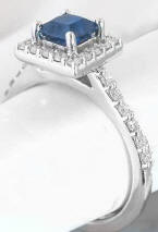 Natural Princess Cut Sapphire and Diamond Ring in 14k white gold