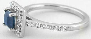Princess Cut Blue Sapphire Diamond Ring in 14k white gold