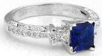 Antique Style Princess Cut Fine Sapphire Rings in 14k
