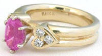 Oval Pink Sapphire and Diamond Engagement Set in 14k yellow gold