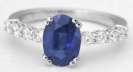 Oval Blue Sapphire and Diamond Ring in 14k white gold 