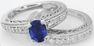 Sapphire and Diamond Engagement Ring and Matching Band in 14k White Gold