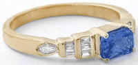 Ceylon Radiant Cut Sapphire and Diamond Ring in 14k yellow gold